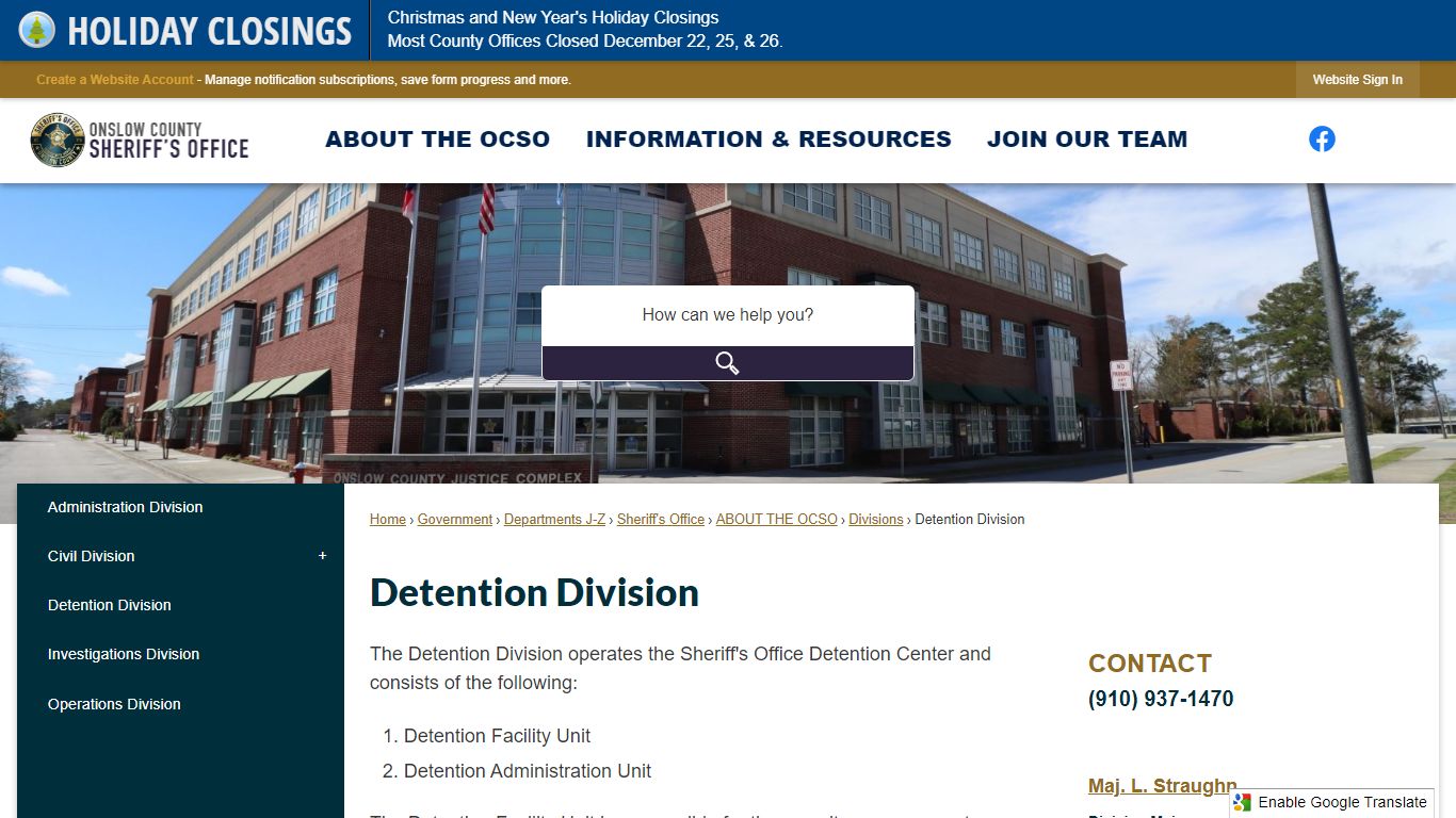 Detention Division | Onslow County, NC
